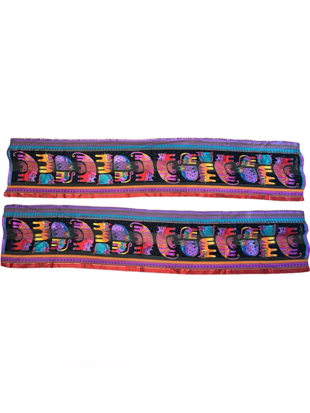 Vintage 80s Laurel Burch Silk Whimsical Cats Scarves